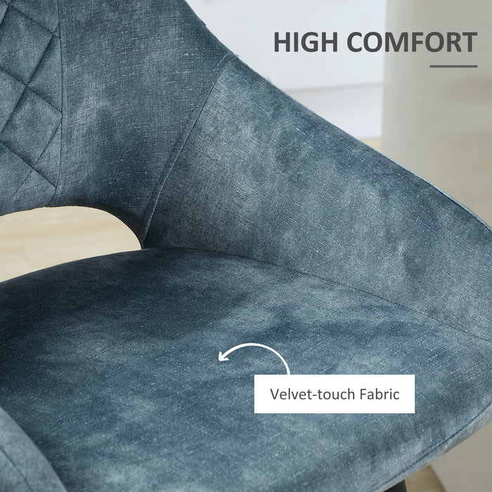 Velvet-Touch Fabric Counter Height Bar Chairs, Set of 2 - Sturdy Steel-Legged Kitchen Stools in Blue - Ideal for Dining and Entertainment Areas