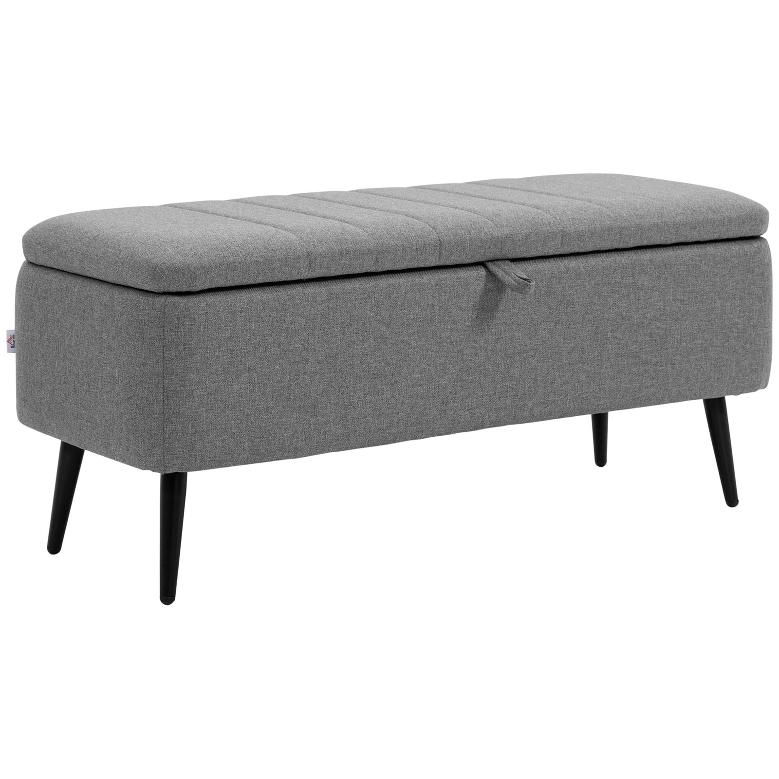 Upholstered Storage Ottoman Bench with Flip Top - Grey Linen Fabric Rectangular Footrest with Durable Steel Legs - Space-Saving Solution for Living Room and Bedroom