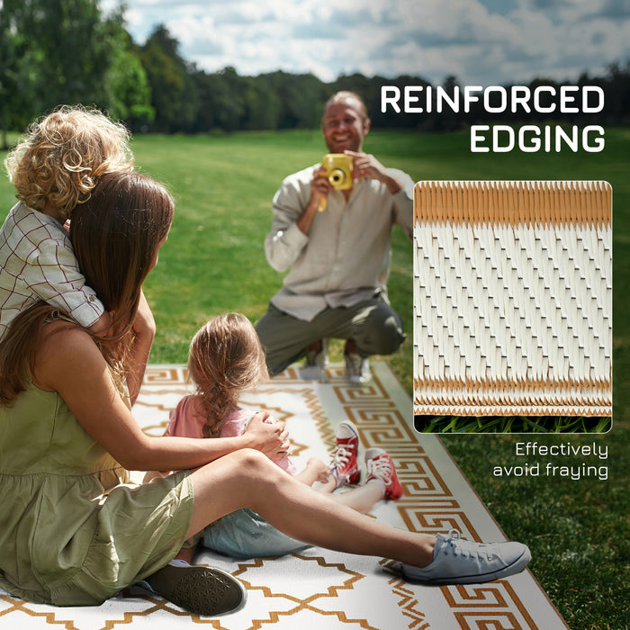 Reversible Outdoor RV Mat - Brown/Cream Plastic Straw Rug 182x274cm with Carry Bag - Durable and Easy-Clean for Camping, Patio, Garden