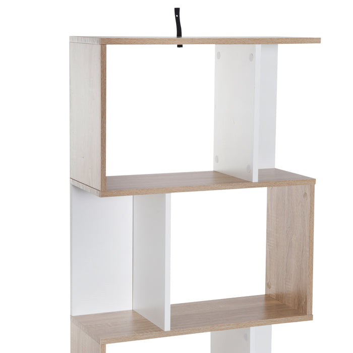 4-Tier Particle Board S-Shaped Bookcase - Modern Storage Display Shelving Unit - Elegant Room Divider for Home or Office Decor