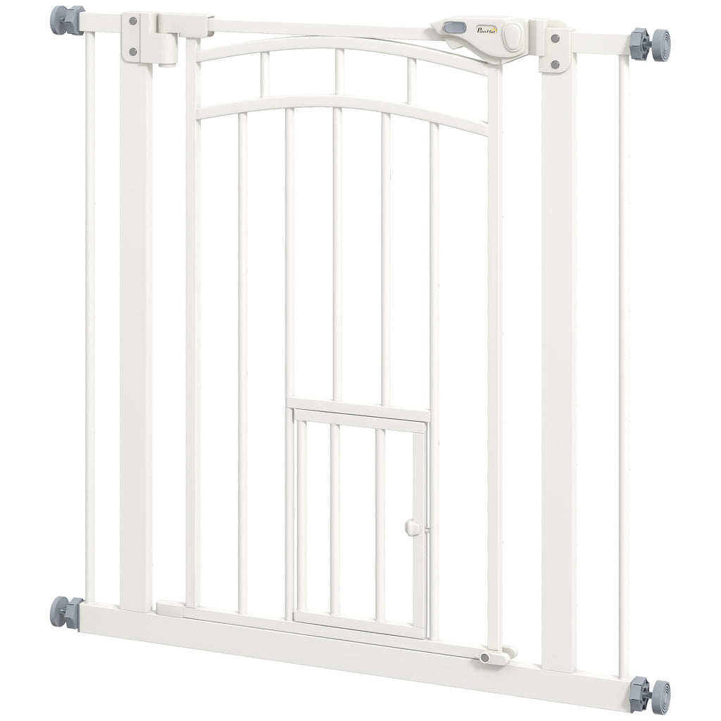 Pressure Fit Stair Gate with Cat Door - Auto-Closing Safety Barrier, Double-Locking - Pet Management for Home, Fits 74-80cm Spaces