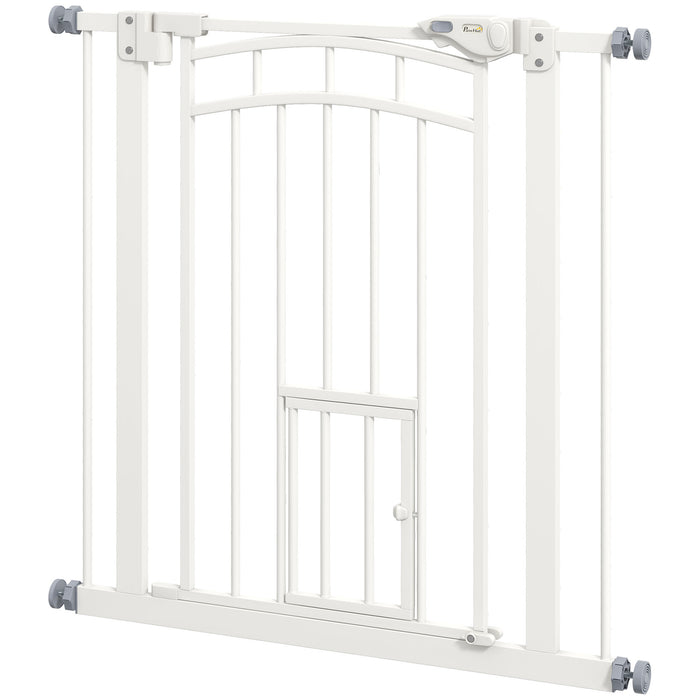 Pressure Fit Stair Gate with Cat Door - Auto-Closing Safety Barrier, Double-Locking - Pet Management for Home, Fits 74-80cm Spaces