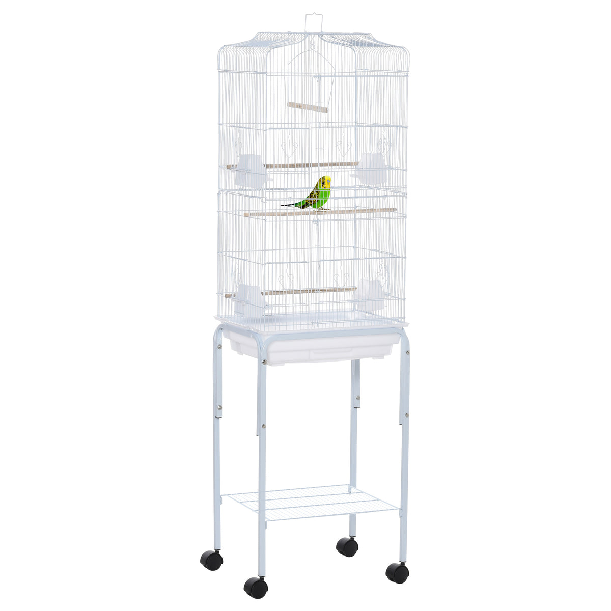 Parrot Breeding Cage with Stand - Heavy-Duty Metal Construction, Tray, Wheels - Ideal for Parakeets and Bird Care Enthusiasts