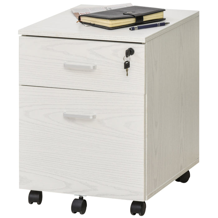 Lockable 2-Drawer Filing Cabinet with 5 Wheels - Rolling Office Storage for Legal & Letter Files - Sleek White Cupboard for Home Organization