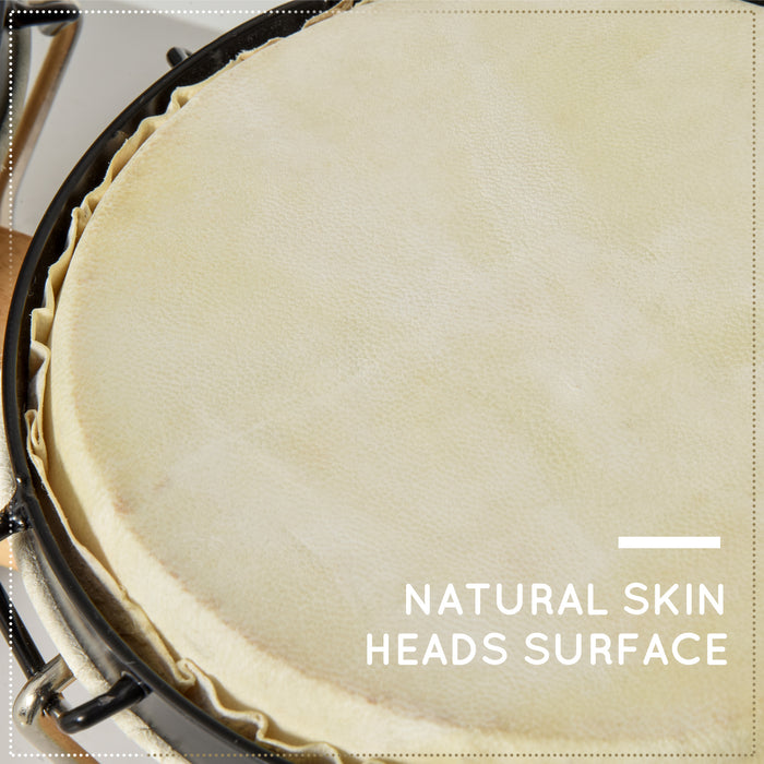 Wooden Bongo Drum Set with Sheepskin Heads - Φ7.75" & Φ7" Percussion Instrument Set with Tuning Wrench - Ideal for Kids and Adults Learning Rhythms