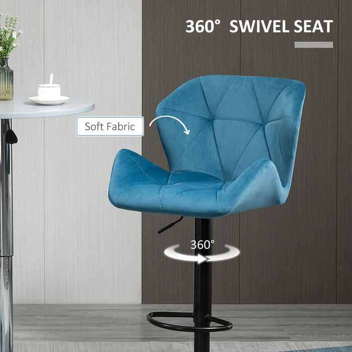 Luxury Velvet Bar Stools - Set of 2 Adjustable Metal Frame Barstools with Footrest and Round Base - Elegant Seating for Home Bar or Kitchen Island
