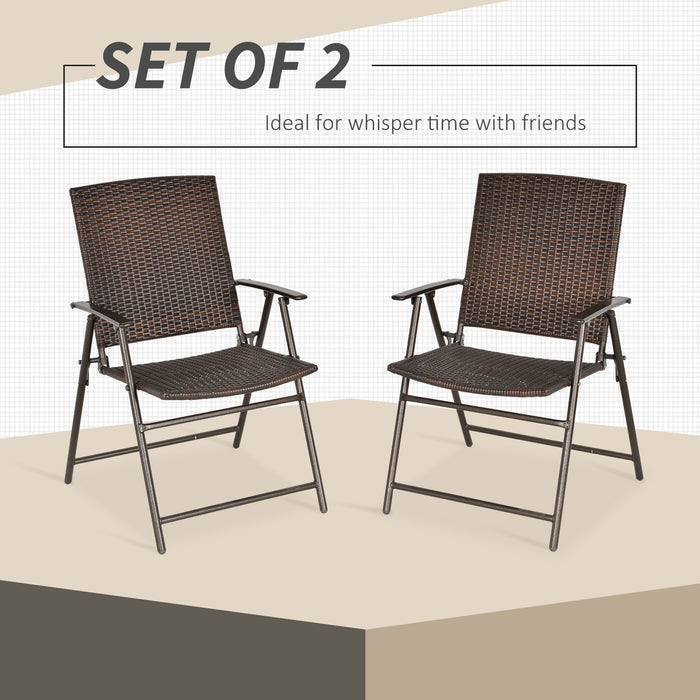 Folding Rattan Bistro Garden Chairs – Set of 2 with Armrests and Durable Steel Frame – Outdoor Seating Solution for Patio and Yard