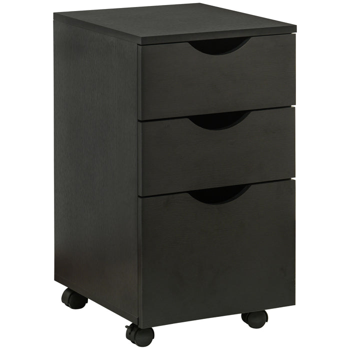 3-Drawer File Cabinet - Under Desk Storage for A4, Letter Documents, and Binders with Slide Wheels in Black Oak - Ideal for Office Organization