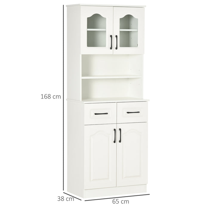 Freestanding White Kitchen Cupboard - Adjustable Shelf Storage Cabinet with Drawers and Counter - Space Organizer for Living or Dining Room