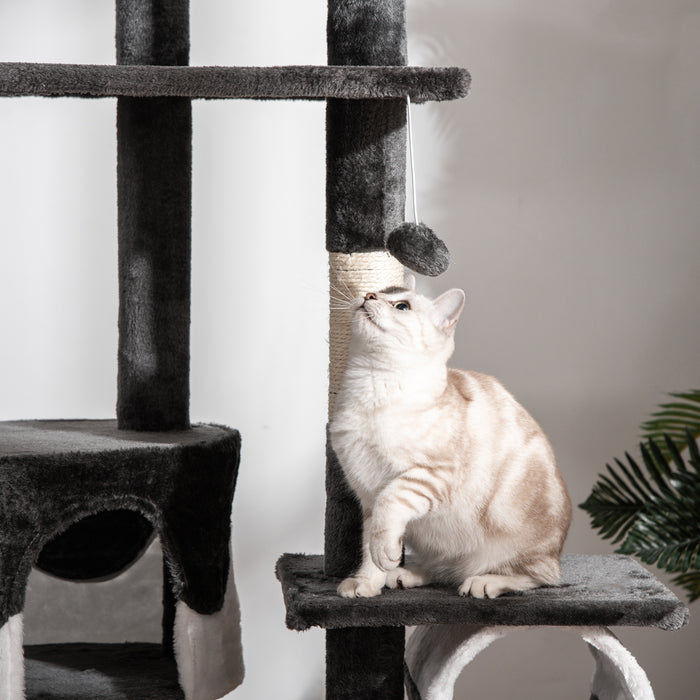Kitten Condo Cat Tree - Fun House with Adjustable Platforms, Grey & White - Perfect Play Structure for Cats and Kittens