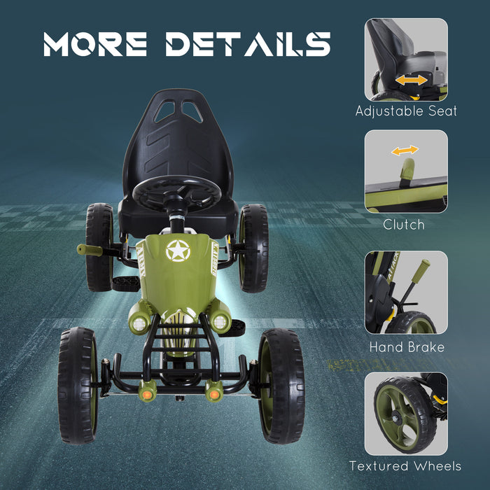Pedal Go Kart Racer for Kids - Adjustable Seat with Braking System in Vibrant Green - Fun Outdoor Racing Ride for Children