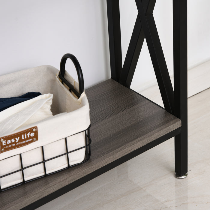3-Compartment Console Table - Metal Frame with Adjustable Feet for Home and Office - Stylish Storage and Display Solution for Living Room