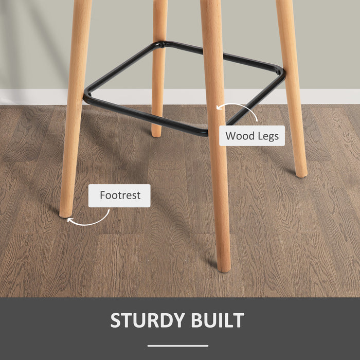 Modern Upholstered Beige Bar Stools - Set of 2 Chairs with Solid Wood Legs and Metal Frame - Elegant Seating for Dining Room or Kitchen