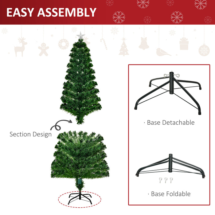 6ft Pre-Lit Fiber Optic Holiday Tree with Star Topper - LED Illuminated Christmas Tree, 220 Branches, Solid Metal Stand - Festive Decor for Home and Office