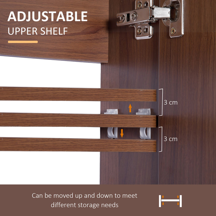 Wall Mounted Glass Mirror Cabinet in Light Walnut - Bathroom Storage Solution with Shelves, 63cm W x 60cm H x 13.5cm D - Ideal for Organizing Toiletries and Cosmetics