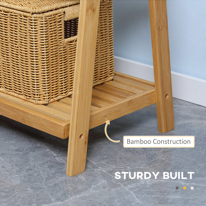 Bamboo Towel Stand with 3 Hanging Bars - Eco-Friendly Freestanding Rack with Storage Shelves - Space-Efficient Folding Design for Bathroom Organization