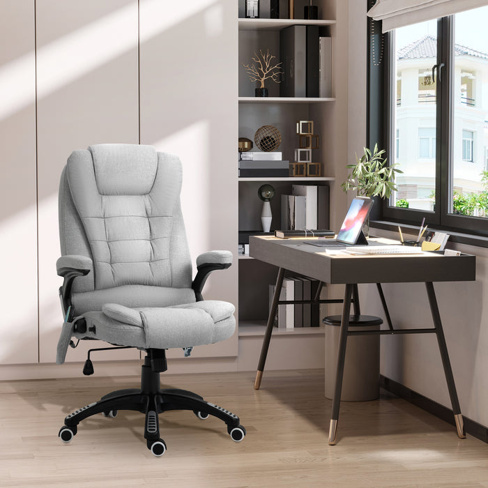 Ergonomic High-Back Office Chair with Heat Massage - Padded Swivel Chair for Gamer & Home Office Use - Heated Comfort, 360° Rotation, Light Grey