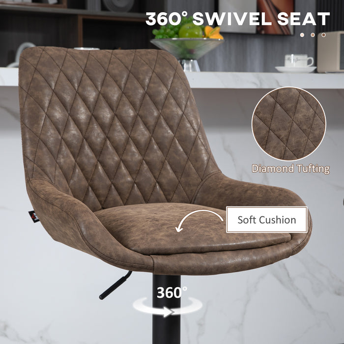 Adjustable Retro Bar Stools Set of 2 - Upholstered Swivel Kitchen Chairs with Backs - Ideal for Coffee Bars and Home Seating Solutions