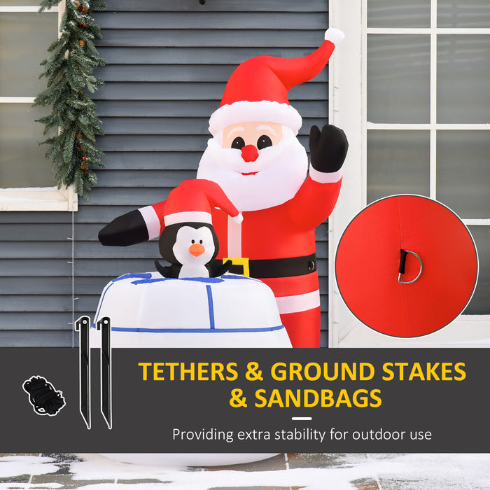 Inflatable 1.6m Santa Claus & Penguin Ice House - LED-Lit Christmas Blow-Up Decor for Yard - Perfect for Outdoor Holiday Gatherings and Garden Festivities