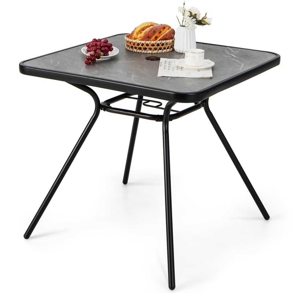 Patio Dining Table - 80cm x 80cm, 4 Person Seating with Faux Marble Top in Grey - Ideal for Outdoor Dining and Entertaining
