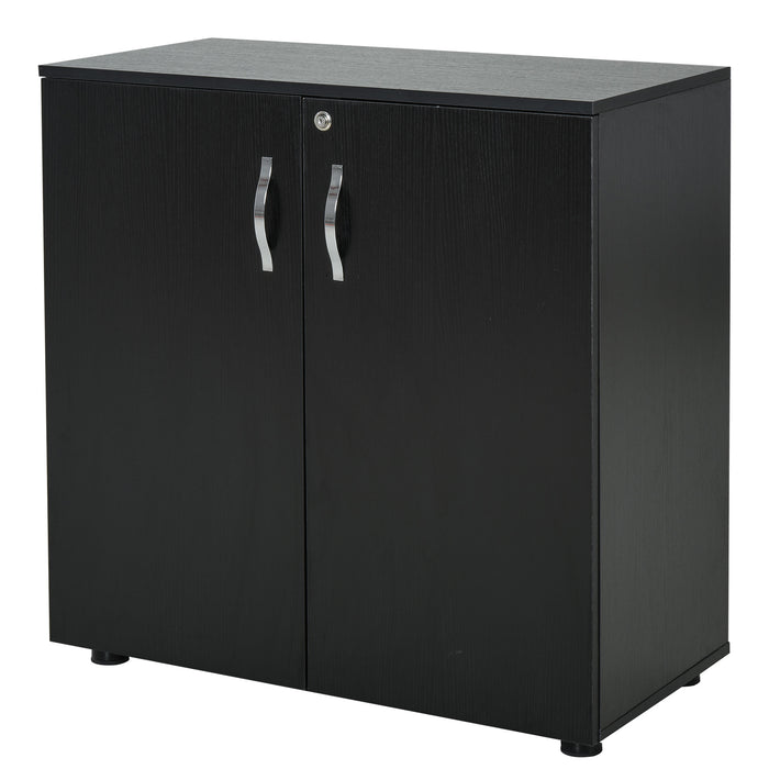 Locking 2-Tier Office Storage Cabinet with Feet - File Organizer with Melamine Coating and Aluminum Handles, Includes 2 Keys - Ideal for Secure Document Storage in a Stylish Black Finish