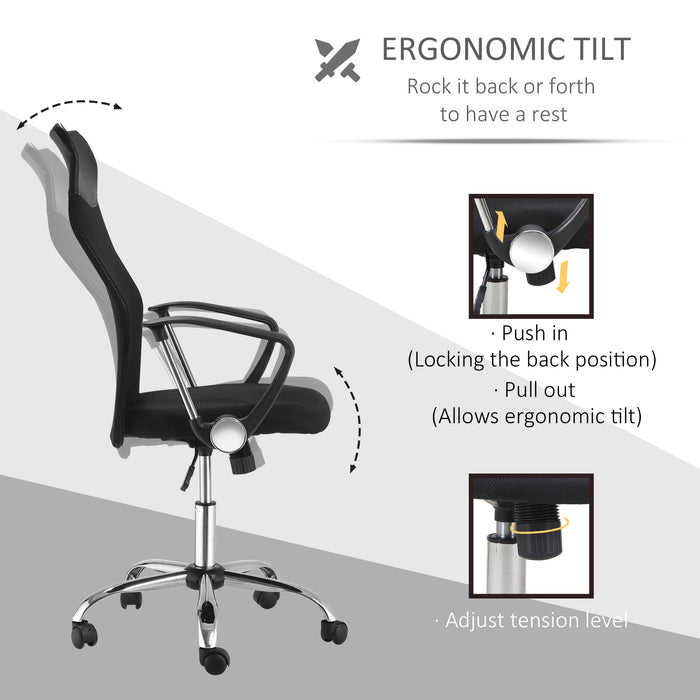 Adjustable Height Ergonomic Mesh Office Chair - Tilt Function Comfort Seating - Ideal for Extended Desk Use and Posture Support