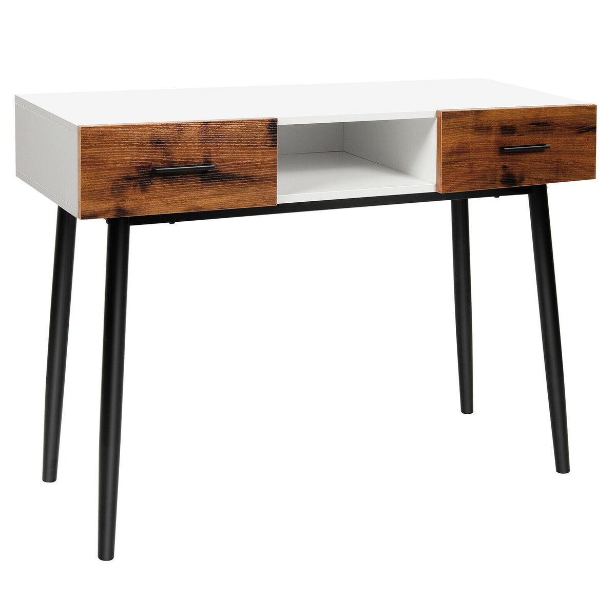 Industrial Style Furniture - Console Table with 2 Drawers and Middle Open Shelf - Ideal for Living Room or Entryway Storage Solutions