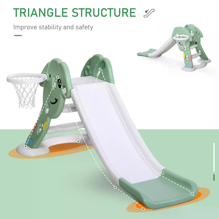 Toddler Climber and Slide Combo with Basketball Hoop - Freestanding Playground Set for Kids, 2-6 Years - Indoor & Outdoor Fun, Easy Assembly, Green