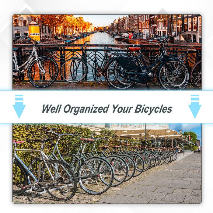 Bike Stand - Sturdy 5-Slot Silver Parking Rack for Floor or Wall Mounting, Secure Bicycle Storage Solution - Ideal for Organizing Garage Space & Protecting Cycles