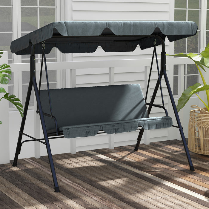 Garden Swing Seat for 3 People - Adjustable Canopy Patio Swing Chair, Grey - Ideal for Outdoor Relaxation and Comfort