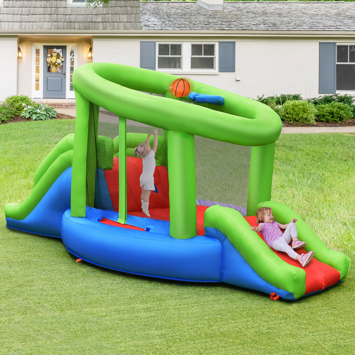 Inflatable Playset - Bouncy Castle with Double Slide and Basketball Hoop - Perfect for Children's Outdoor Parties and Events