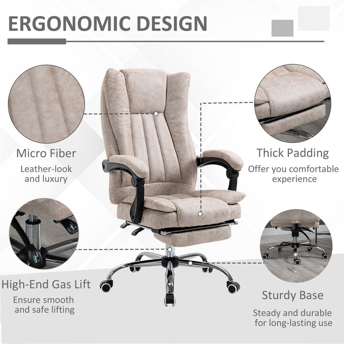 Ergonomic Microfibre Home Office Chair with Reclining Feature - Swivel Wheels, Adjustable Armrests and Footrest for Comfort - Ideal for Extended Desk Work, Beige