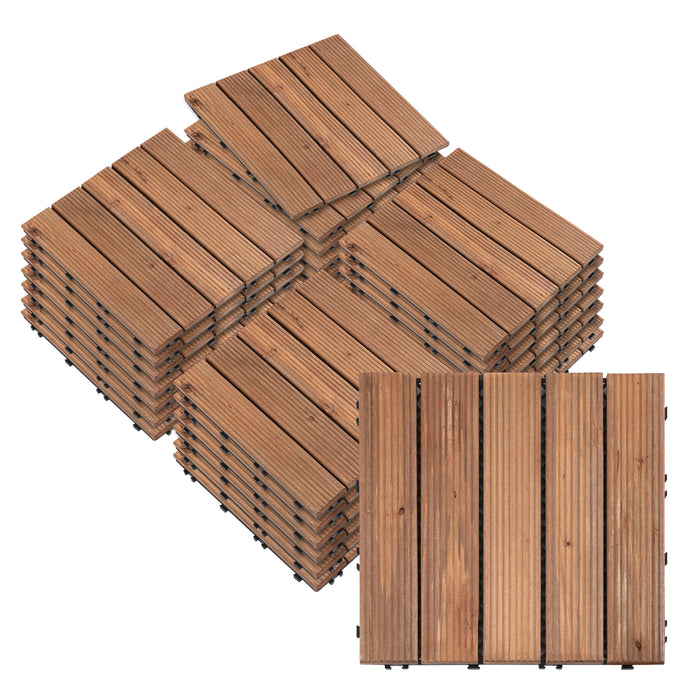 27-Piece Interlocking Solid Wood Deck Tiles - DIY Easy Install Floor Solution for Indoor & Outdoor Spaces - Enhances Patio, Balcony, and Backyard Aesthetics
