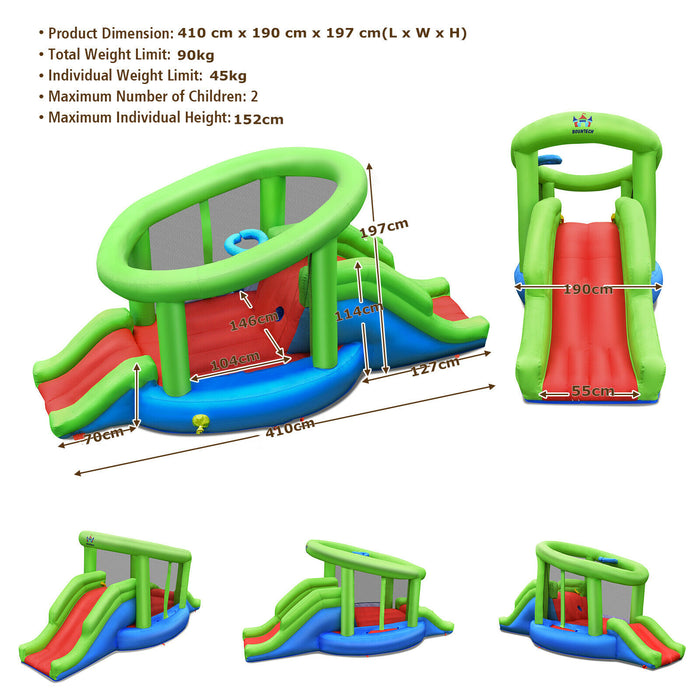 Inflatable Playset - Bouncy Castle with Double Slide and Basketball Hoop - Perfect for Children's Outdoor Parties and Events