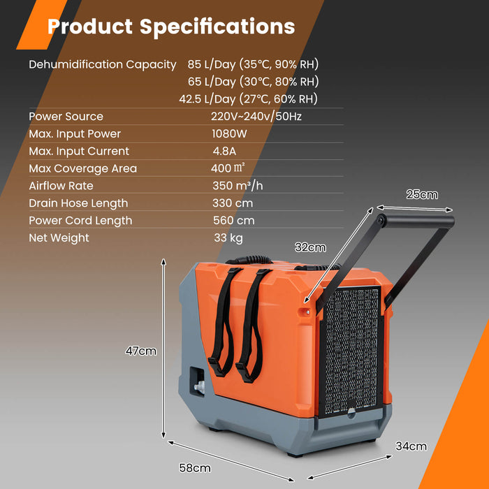 Commercial Dehumidifier 85 L/Day - Auto Defrost Feature for Optimal Performance - Ideal for Business Settings Needing Humidity Control