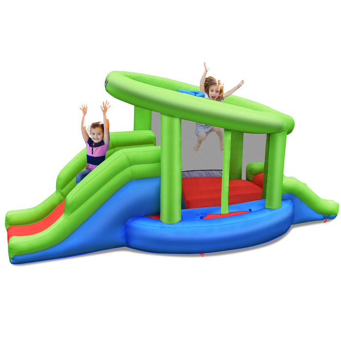 Inflatable Playset - Bouncy Castle with Double Slide and Basketball Hoop - Perfect for Children's Outdoor Parties and Events