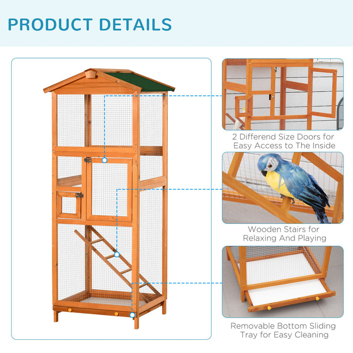 Outdoor Wooden Finch Aviary - Spacious Birdcage with Easy Clean Pull Out Tray and Dual Access Doors - Ideal Habitat for Multiple Finches