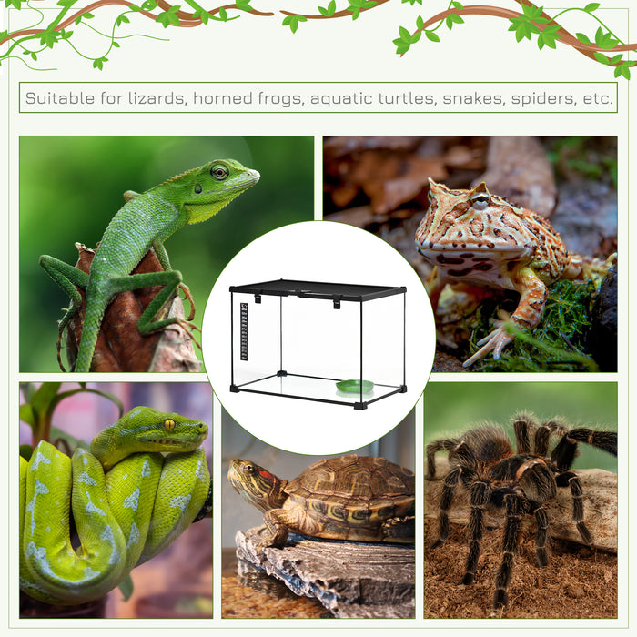 Reptile Glass Terrarium (50x30x35cm) - Climbing Pet Habitat with Breeding Tank, Arboreal Box Features - Includes Strip Patch Thermometer for Temperature Monitoring