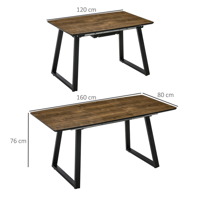 Extendable Wood Effect Dining Table - Accommodates 4-6 Guests with Metal Frame and Hidden Leaves - Ideal for Kitchen and Living Spaces