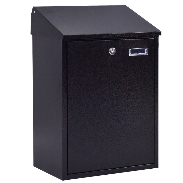Steel Lockable Postbox - Black Wall Mounted Home Letter Box with Locking Feature - Ideal for Securely Receiving Mail at Home