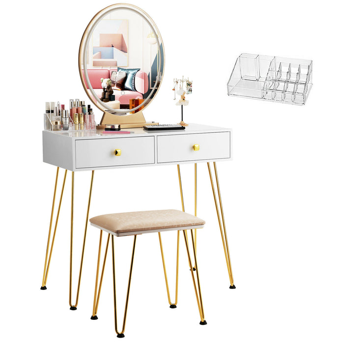 Vanity Table Set - Includes Dressing Table, Mirror, and Stool in Natural Finish - Ideal for Bedroom Makeup Station