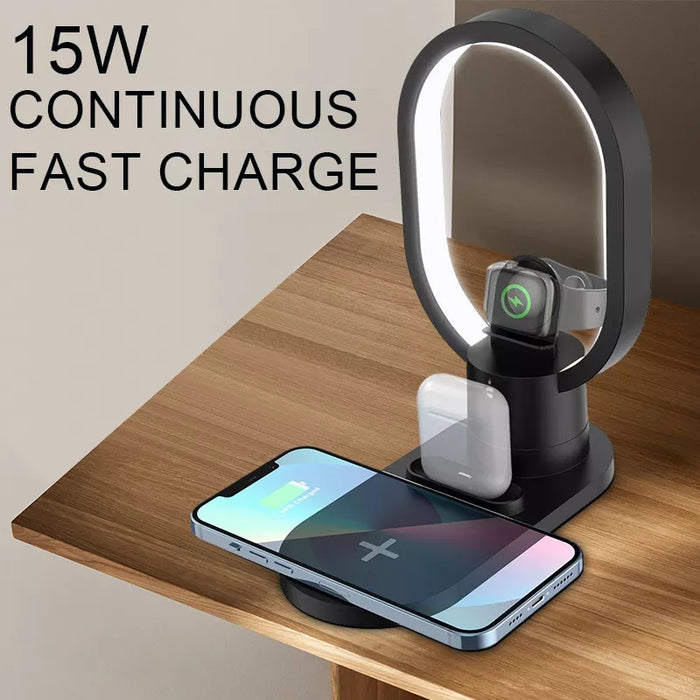 4 in 1 15W Magnetic Lamp - Wireless Charger and 360 Degrees Rotating Night Light, Bedside Light - Perfect for Samsung Galaxy Z Fold 4, S22 Ultra, iPhone 14 Pro Max