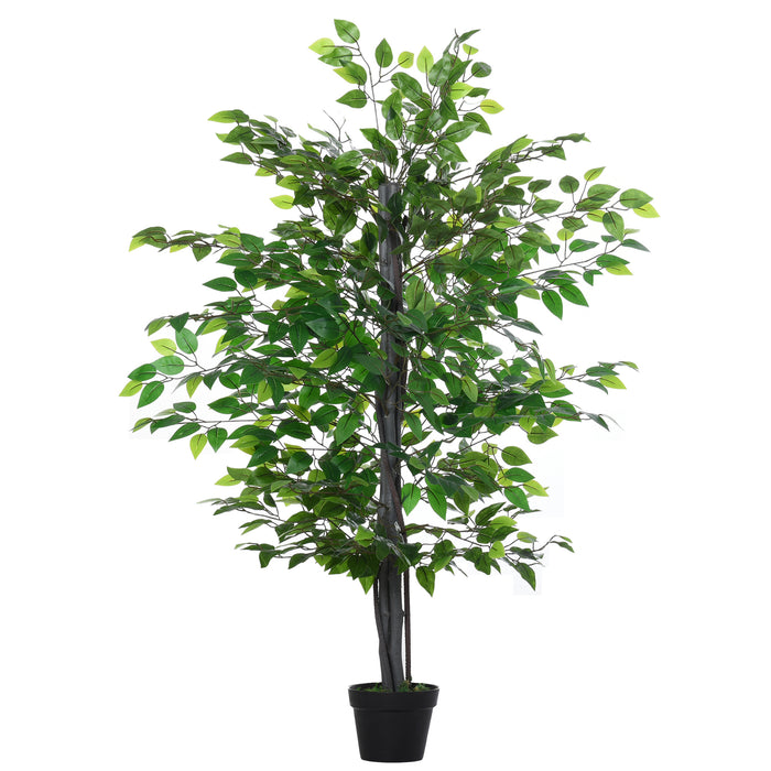 Artificial Banyan Tree 145cm - Lifelike Green Faux Plant with Cement Pot, Indoor/Outdoor Decor - Home & Office Vibrant Greenery Accent
