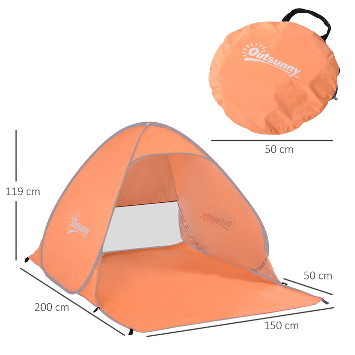 Pop-Up Portable Beach Tent - 2-Person Hiking & Sun Shelter with UV Protection in Vibrant Orange - Ideal for Beachgoers and Outdoor Adventures