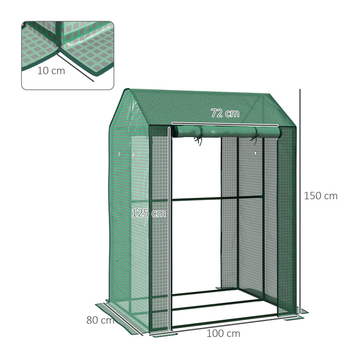 Mini 2-Room Greenhouse - Dual Roll-up Doors, Ventilation Holes, Reinforced Protective Cover, Compact Size 100x80x150cm - Ideal for Small Space Gardening