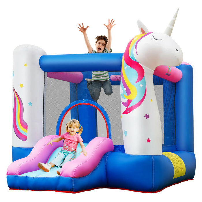 Unicorn Castle Inflatable Bounce House - Featuring a Fun Slide for Extra Enjoyment - Perfect Backyard Play Equipment for Kids