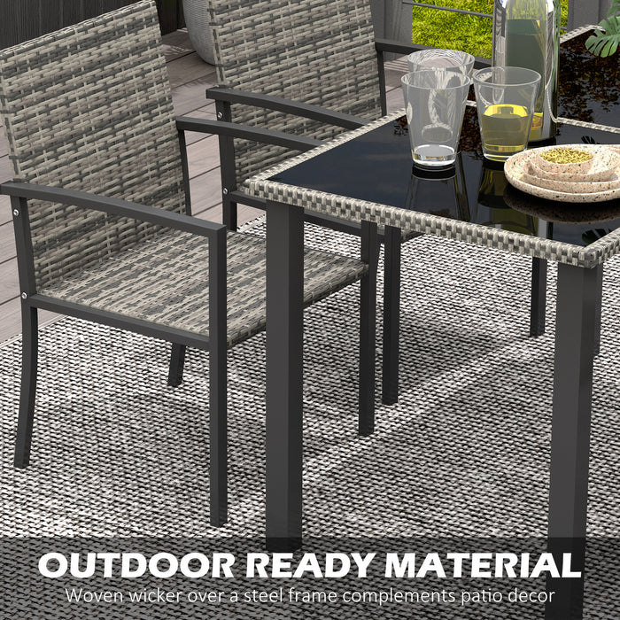 Mixed Grey Outdoor Dining Set - 5-Piece Patio Furniture Ensemble with Tempered Glass Table & 4 Chairs - Perfect for Conservatory and Al Fresco Meals