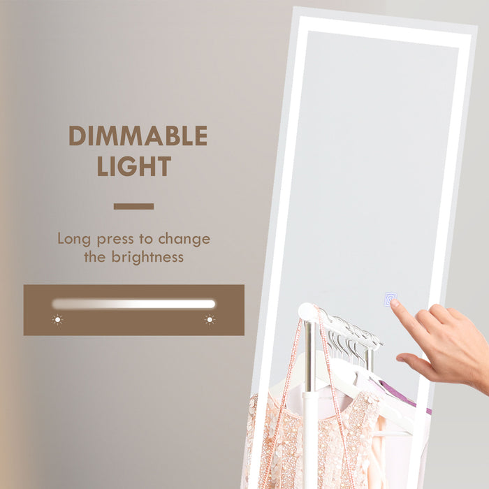 LED-Lit Standing Dressing Mirror - Bedroom Wall Mirror with Dimmable 3-Color Lighting, White - Ideal for Makeup and Room Ambiance