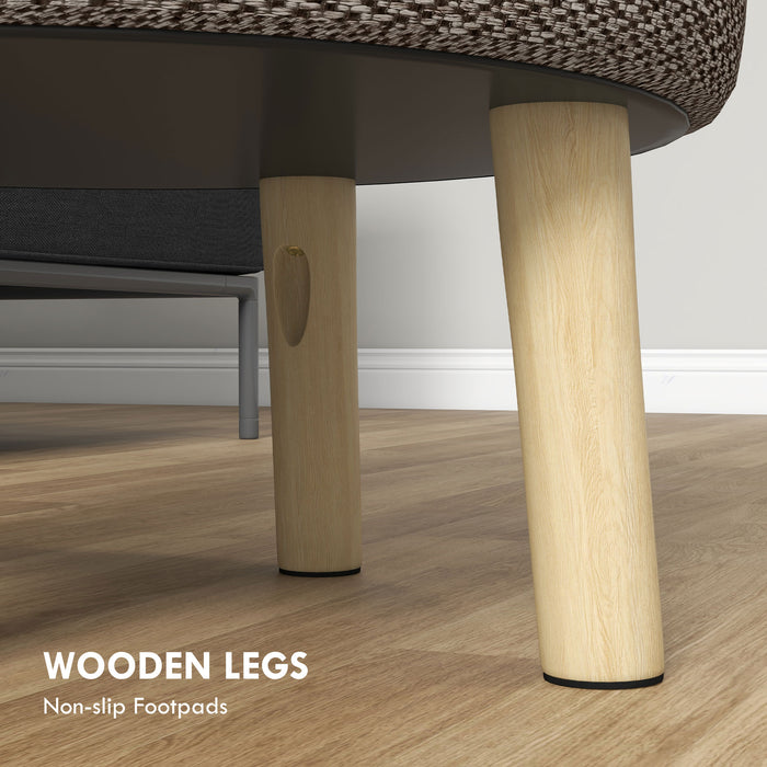 Round Linen Ottoman with Hidden Storage - Upholstered Foot Stool with Padded Seat and Wooden Legs - Versatile Space-saving Solution for Living Room