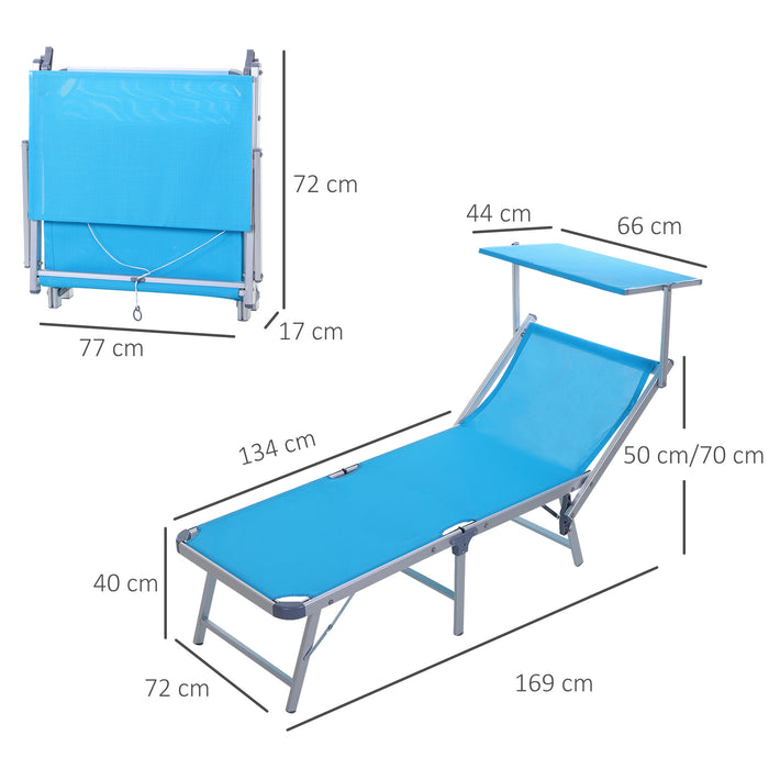 Garden Sun Lounger with Texteline Fabric - Reclining Chaise Lounge Chair with Canopy & Adjustable Backrest - Durable Aluminium Frame for Outdoor Relaxation
